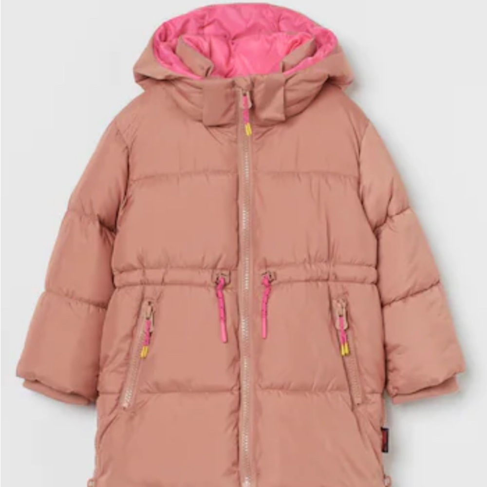 H&M Little Girls Tan and Pink Hooded Puffer Coat Thermolite 6x